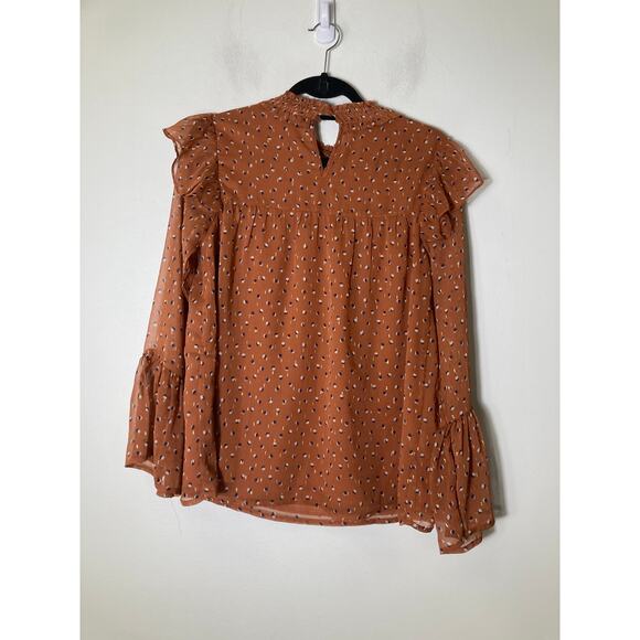 Jade Brown Navy Dot Smocked Chest Blosue Sz Xs - Picture 2 of 2